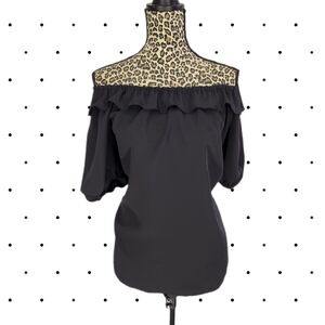 VINTAGE Off-Shoulder Black Blouse with ruffles SIZE XL